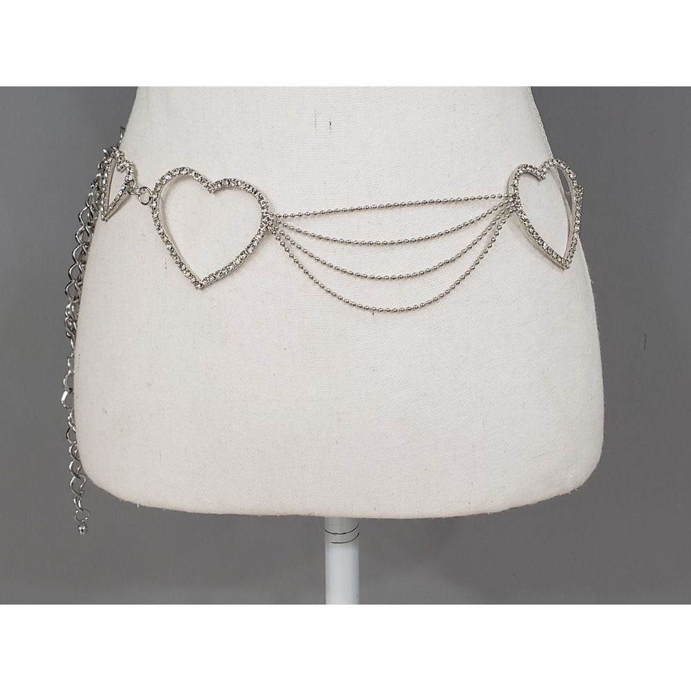 Vintage Rhinestone hipster belt heart silver y2k 80s 90s bratz belly waist chain